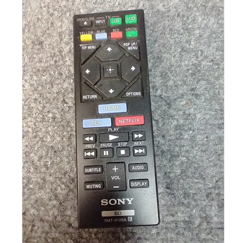 Sony Remote Control RMT-B126A Black Blu-ray Disc Player Netflix SEN Button